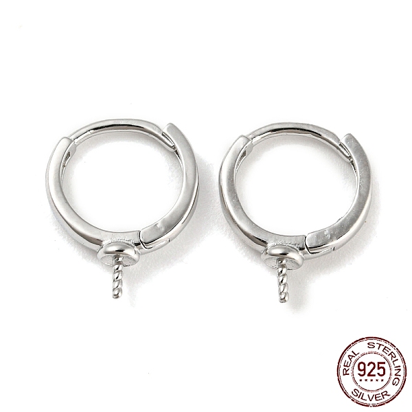 

PandaHall Rhodium Plated 925 Sterling Silver Hoop Earring Findings, for Half Drilled Beads, with S925 Stamp, Real Platinum Plated, 21 Gauge...