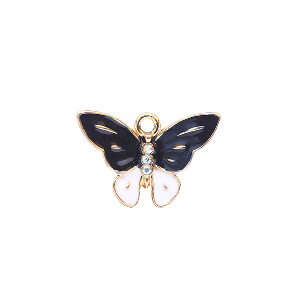 

PandaHall Zinc Alloy Enamel Butterfly Jewelry Pendant, with Crystal AB Resin Rhinestone, Light Gold, Black, 5/8x1 inch(15x24mm), Hole: 3mm...