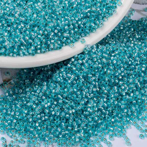

PandaHall MIYUKI Round Rocailles Beads, Japanese Seed Beads, (RR647) Dyed Aqua Silverlined Alabaster, 15/0, 1.5mm, Hole: 0.7mm, about..., Cyan