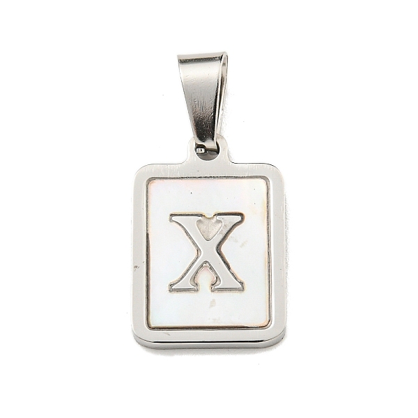 

PandaHall Vacuum Plating 304 Stainless Steel Pave Natural White Shell Pendants, Rectangle with Letter Charms, Stainless Steel Color, Letter...