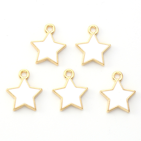 

PandaHall Light Gold Plated Alloy Enamel Pendants, Star, White, 14x12.5x1.5mm, Hole: 1.2mm Alloy+Enamel Star White