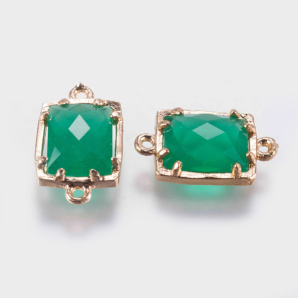 

PandaHall Glass Links connectors, with Brass Finding, Faceted, Rectangle, Golden, Green, 15x9x4mm, Hole: 0.6mm Brass Rectangle Green
