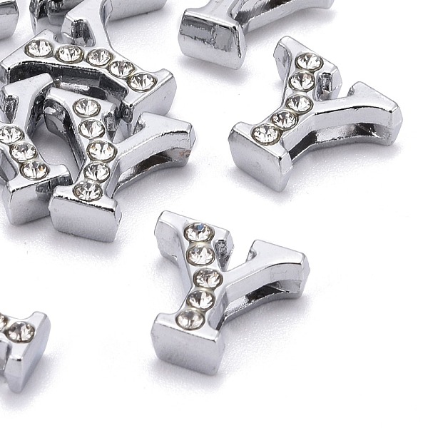 Alloy Rhinestone Initial Letter.Y Slide Charms Fit DIY Wristbands & Bracelets