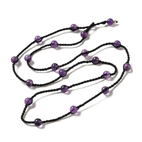 

PandaHall Natural Amethyst Braided Bead Necklacess, Nylon Cord Adjustable Necklaces, 21.65~22.24 inch(55~56.5cm) Amethyst Round