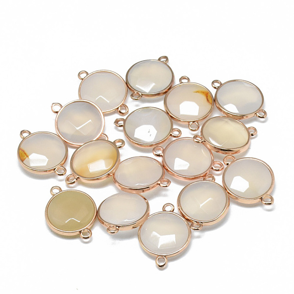 

PandaHall Natural White Agate Links connectors, with Golden Tone Brass Findings, Faceted, Flat Round, 25.5~26.5x17~18x6~7mm, Hole: 2~2.5mm...