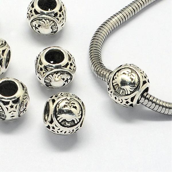 

PandaHall Alloy European Beads, Large Hole Rondelle Beads, with Constellation/Zodiac Sign, Antique Silver, Cancer, 10.5x9mm, Hole: 4.5mm...