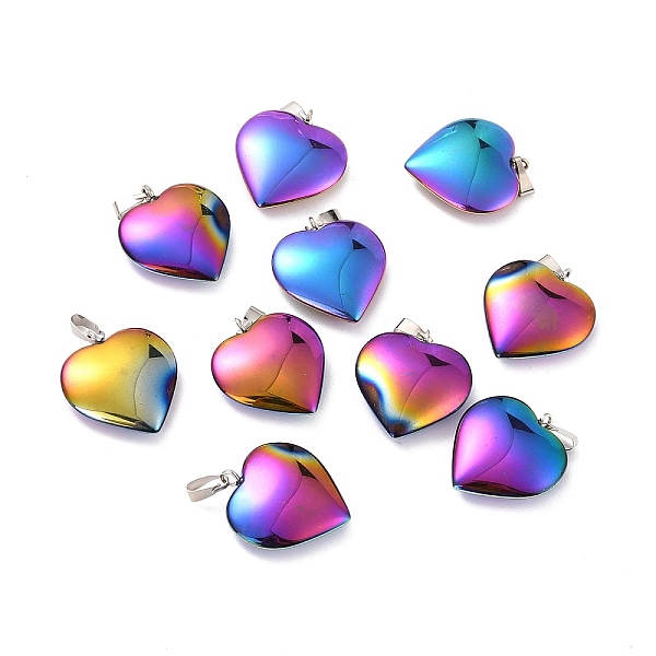 

PandaHall Electroplate Non-magnetic Synthetic Hematite Pendants, with Platinum Tone Brass Findings, Rainbow Heart, Multi-color Plated...