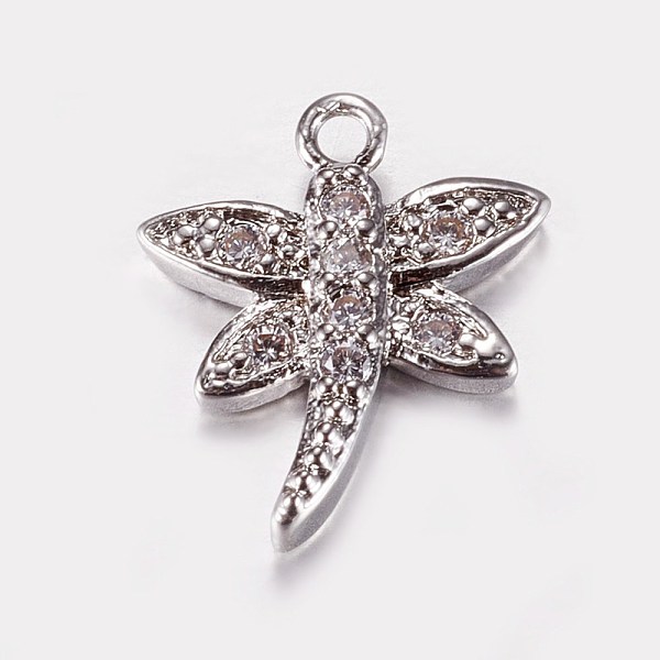 

PandaHall Long-Lasting Plated Brass Micro Pave Cubic Zirconia Charms, Dragonfly, Real Platinum Plated, 14x12x2.5mm, Hole: 1mm Brass+Cubic..., Clear