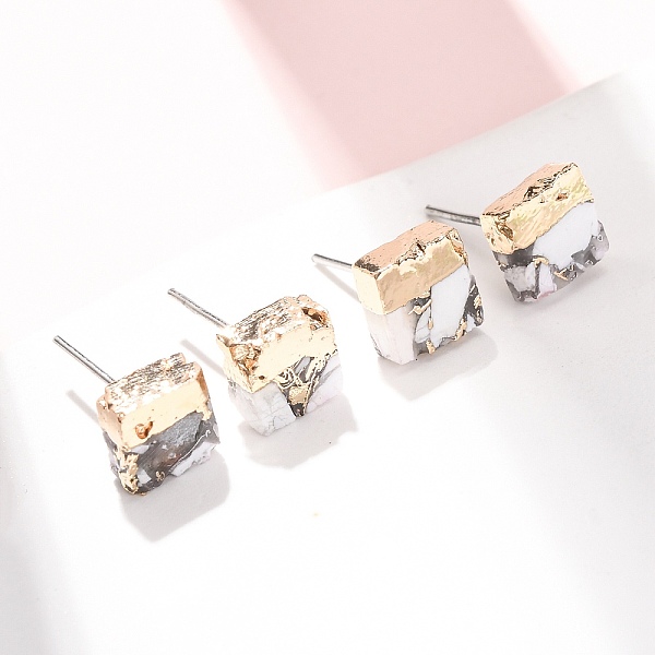 Boucles d'oreilles puces carrées en jaspe impérial synthétique