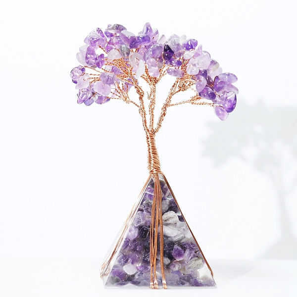 

PandaHall Natural Amethyst Tree of Life Feng Shui Ornaments, with Resin Organite Pyramid, Home Display Decorations, 50x50x110mm Amethyst...
