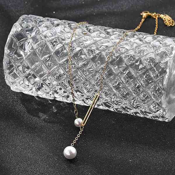イオンプレーティング（IP）304ステンレススチール＆ホワイトプラスチックパールラウンド＆オーバルペンダントネックレス（女性用）