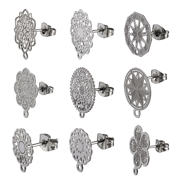 

PandaHall 20pcs 10 Styles Flower Stud Earring Findings Hollow Flower Ear Post with Loop Earring Pad Base Posts DIY Earring Components...