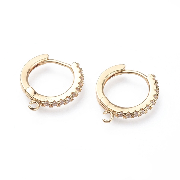 

PandaHall Brass Micro Pave Cubic Zirconia Huggie Hoop Earring Findings, with Horizontal Loops, Ring, Clear, Golden, 15.5x14.5x2mm, Hole: 1mm...