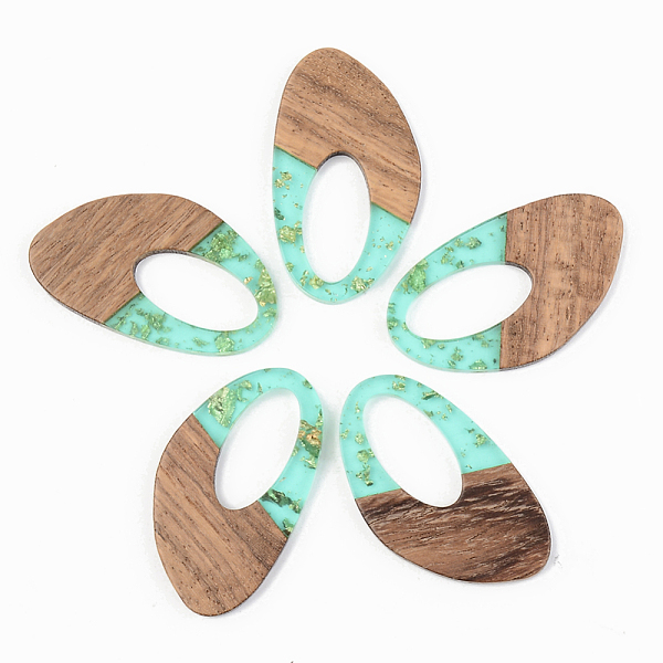 

PandaHall Transparent Resin & Walnut Wood Pendants, with Gold Foil, Teardrop, Pale Turquoise, 39x23x3mm, Hole: 20x10mm Resin+Wood Teardrop..., Cyan