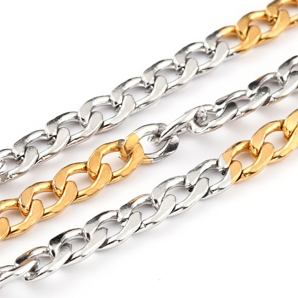 

PandaHall Two Tone 304 Stainless Steel Curb Chains, with Spool, Unwelded, Golden & Stainless Steel Color, 6x3.7x1mm, 32.8 Feet(10m)/roll 304...
