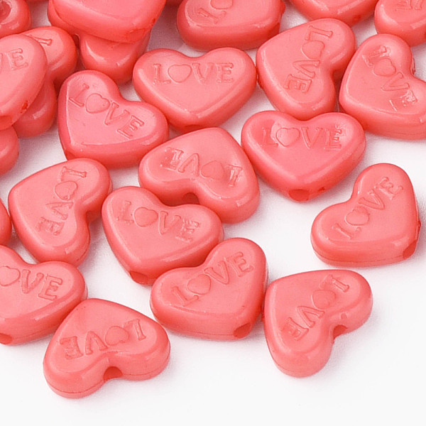 

PandaHall Opaque Acrylic Beads, Dyed, Heart with Word Love, Tomato, 10x13.5x4.5mm, Hole: 1.8mm, about 2300pcs/500g Acrylic Heart Red