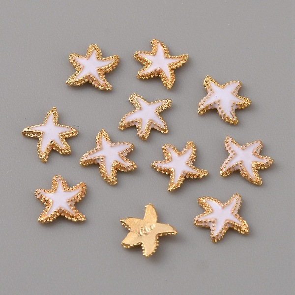 

PandaHall Alloy Enamel Cabochons, Nail Art Decoration Accessories, Golden, Starfish, White, 6x6x1mm Alloy+Enamel Starfish White