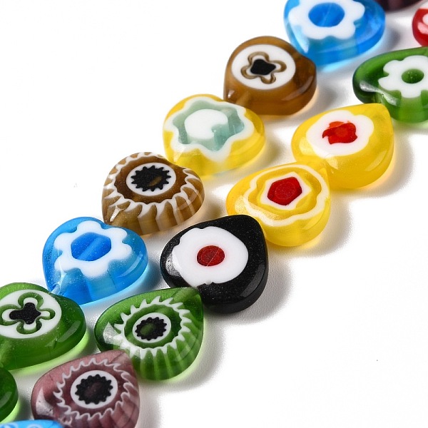 

PandaHall Handmade Millefiori Glass Bead Strands, Heart with Flower, Mixed Color, 11~12x10x4mm, Hole: 0.8mm, about 32~33pcs/strand, 14.17''..., Multicolor