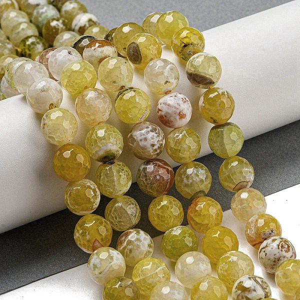 Brins de perles d'agate craquelée de feu naturel à facettes