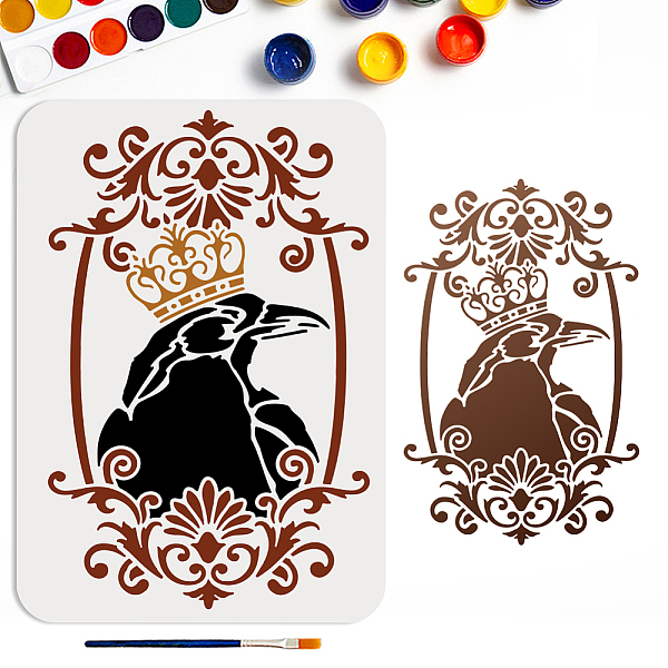 

PandaHall MAYJOYDIY Crow Crown Stencil 11.7×8.3inch Large Vintage Raven Stencils with Paint Brush King Crown Crow Bird Drawing Template for...
