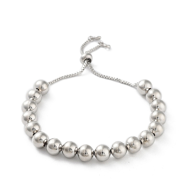 

PandaHall Adjustable Brass Round Beaded Slider Bracelets, with Box Chains, Platinum, Inner Diameter: 2-1/2~3-3/4 inch(6.2~9.6cm) Brass Round