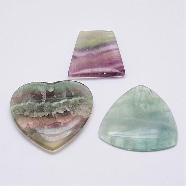 

PandaHall Natural Fluorite Pendants, Mixed Shapes, 35~52x35~55x6~8.5mm, Hole: 2.5~4mm Fluorite Mixed Shapes