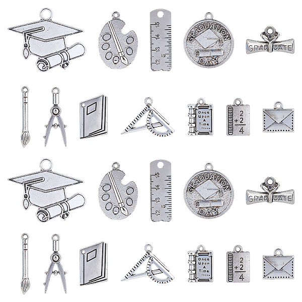 

PandaHall SUNNYCLUE 1 Box 72Pcs 12 Style Graduation Charms Bulk Grad Charm Teacher Student Ruler Compasses Back to School Charms for Jewelry...