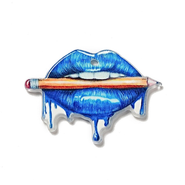 

PandaHall Printed Acrylic Pendants, Lips with Pencil Charms, 28x36x2mm, Hole: 1.8mm Acrylic Pencil