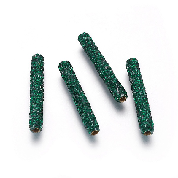 

PandaHall Brass Rhinestone Beads, Tube, Emerald, 35x5.5mm, Hole: 2mm Brass+Rhinestone Tube Green