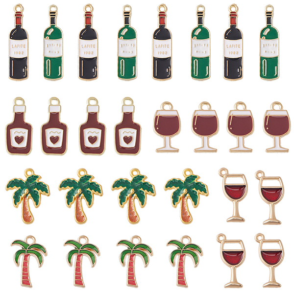 PandaHall SUNNYCLUE 42Pcs 7 Styles Wine Bottle Charms Bulk Palm Tree Charm Coconut Tree Enamel Tropical Hawaii Style Palm Trees Cute Alloy...