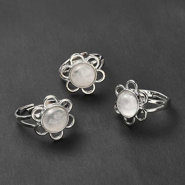 

PandaHall Natural Quartz Crystal Adjustable Rings, Platinum Tone Flower Brass Rings for Women, Cadmium Free & Lead Free, US Size 7 3/4...