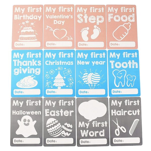 

PandaHall Paper Baby Festival Milestone Cards Sets, for Month Blanket or Photography Props, Rectangle, Mixed Color, 153x102x0.4mm, 12pcs/set..., Multicolor