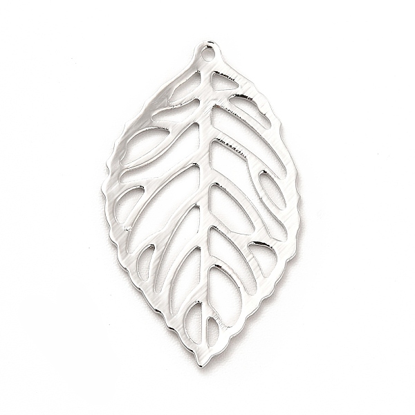 

PandaHall Rack Plating Brass Pendants, Long-Lasting Plated, Hollow, Leaf Charm, Platinum, 27x16x0.5mm, Hole: 1mm Brass Leaf