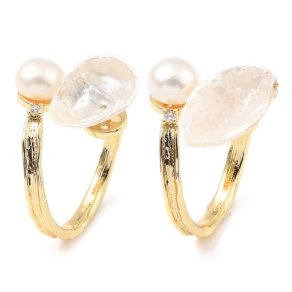 

PandaHall Natural Pearl Teardrop Open Cuff Ring with Clean Cubic Zirconia, Brass Ring for Women, Real 14K Gold Plated, Inner Diameter: 17mm...