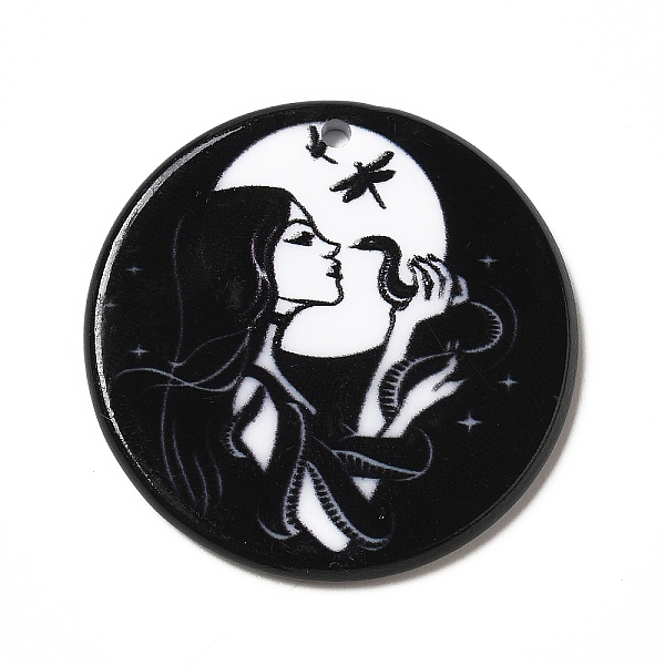 

PandaHall Printed Acrylic Pendants, Hecate with Snake Charm, Black, 33.5x2.8mm, Hole: 1.9mm Acrylic Flat Round Black