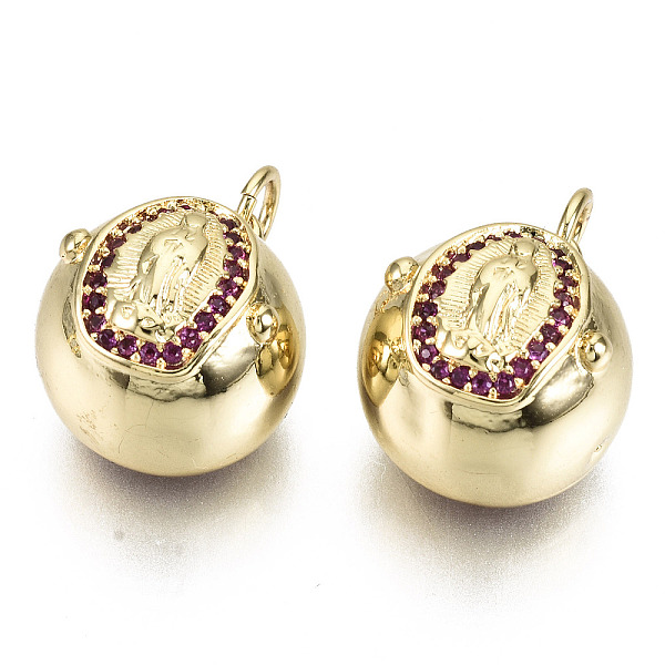 

PandaHall Brass Micro Pave Cubic Zirconia Pendants, with Jump Rings, Nickel Free, Round with Nun, Real 16K Gold Plated, Medium Violet Red...