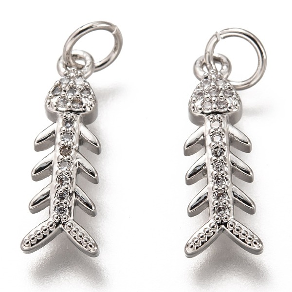 

PandaHall Brass Micro Pave Clear Cubic Zirconia Pendants, Long-Lasting Plated, with Jump Ring, Fish Bone Shape, Platinum, 18x6x2.5mm, Jump...