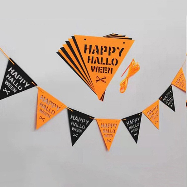 PandaHall 8Pcs Triangle with Word Happy Halloween Felt Ornaments, with Nylon Rope, Halloween Hanging Decorations, for Party Gift Home...