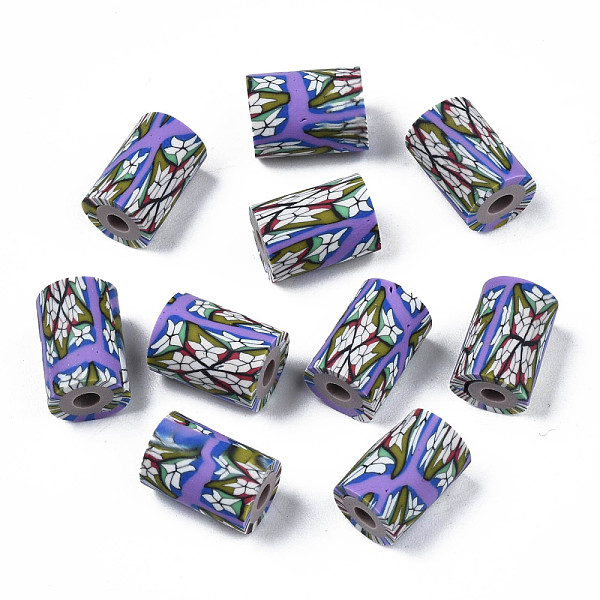 

PandaHall Handmade Polymer Clay Beads, Column with Jewelry Crafts Pattern, Medium Purple, 11x6~7.5mm, Hole: 2~3mm Polymer Clay Column