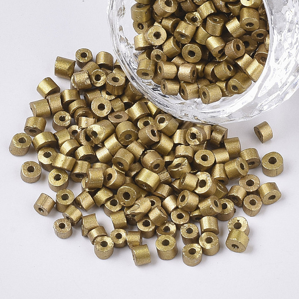 

PandaHall 6/0 Glass Bugle Beads, Metallic Colours, Golden Plated, 2~3.5x3.5~4mm, Hole: 1mm, about 4500pcs/bag Glass Gold