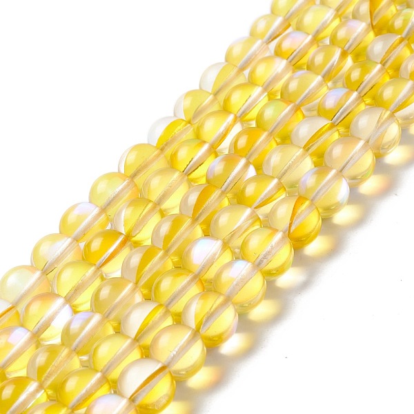 

PandaHall Synthetic Moonstone Beads Strands, Round, Yellow, 10mm, Hole: 1mm, about 37~39pcs/strand, 14.76''~14.96''(37.5~38cm) Moonstone...