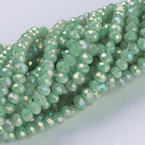 

PandaHall Electroplate Glass Beads Strands, Full Rainbow Plated, Faceted, Rondelle, Green, 3~3.5x2~2.5mm, Hole: 0.8mm, about...