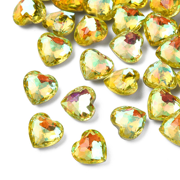 

PandaHall Glass Rhinestone Cabochons, Nail Art Decoration Accessories, Faceted, Heart, Citrine, 9.5x10x6mm Glass Heart Yellow