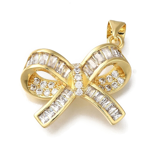 

PandaHall Rack Plating Brass Micro Pave Cubic Zirconia Pendants, Long-Lasting Plated, Cadmium Free & Lead Free, Bowknot Charms, Real 18K..., Clear