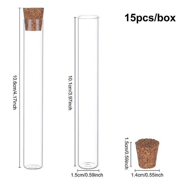 

PandaHall BENECREAT Glass Test Tube, with Wooden Stopper, Clear, 106mm, 15pcs/box Glass Clear