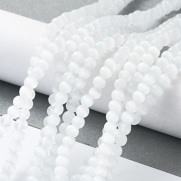 

PandaHall Cat Eye Beads Strands, Round, White, 4mm, Hole: 0.7mm, about 100~105pcs/strand, 14.37~14.69 inch(36.5~37.3cm) Glass Round White