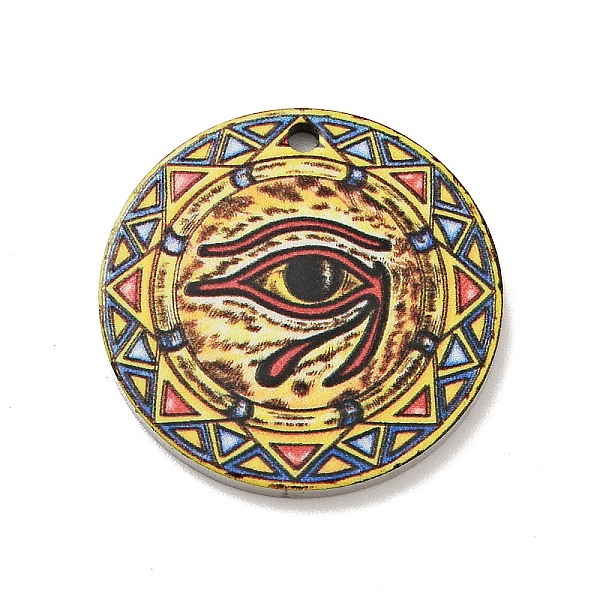 

PandaHall 201 Stainless Steel Pendants, Flat Round, Stainless Steel Color, Eye of Ra Pattern, 25x1mm, Hole: 1.8mm 201 Stainless Steel Eye of...