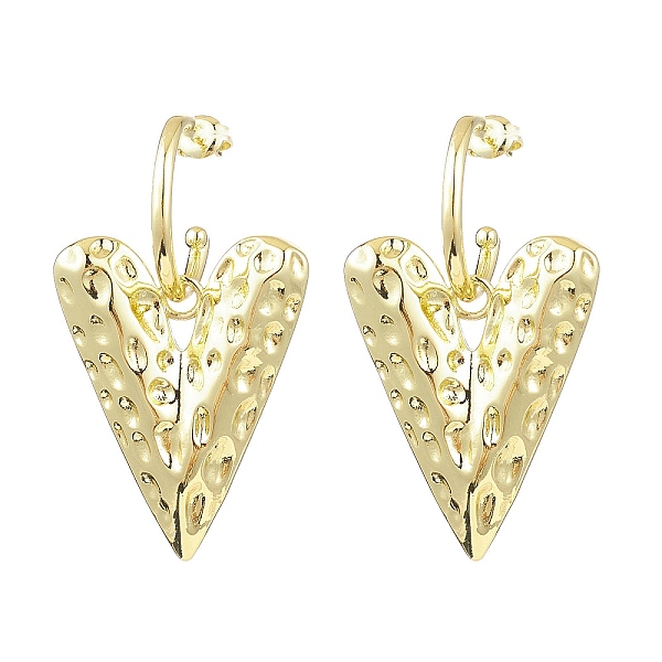 

PandaHall Heart Brass Dangle Stud Earrings, Half Hoop Earrings, Real 18K Gold Plated, 43x24.5mm Brass Heart