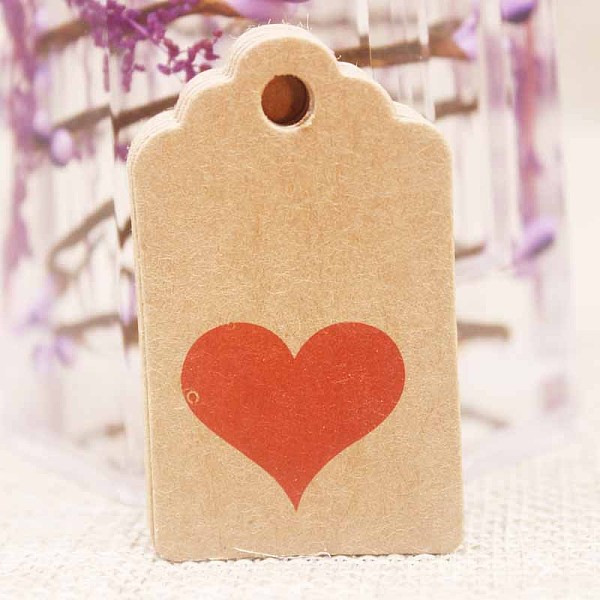 PandaHall Paper Gift Tags, Hange Tags, For Arts and Crafts, For Wedding, Valentine's Day, Rectangle with Heart Pattern, BurlyWood...