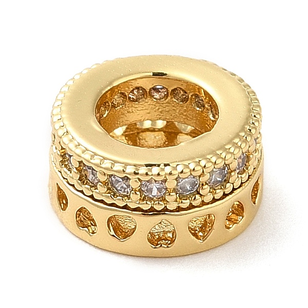 

PandaHall Brass Micro Pave Cubic Zirconia European Beads, Cadmium Free & Lead Free, Flat Round with Heart, Real 18K Gold Plated, 8x4mm, Hole..., Clear